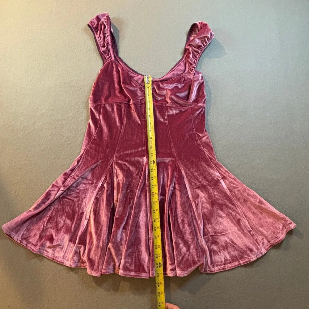 Free People Womens L Pink Velvet Fit & Flare Mini Dress Ruffle Y2K Coquette NWOT